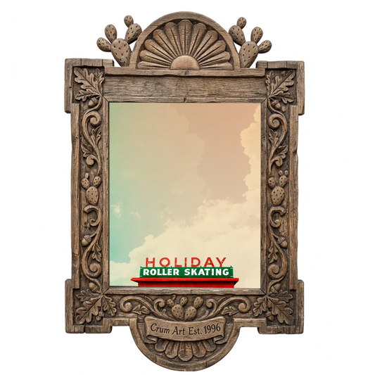 Holiday Skate — Fort Worth art print by Betsy Crum in a carved wood frame