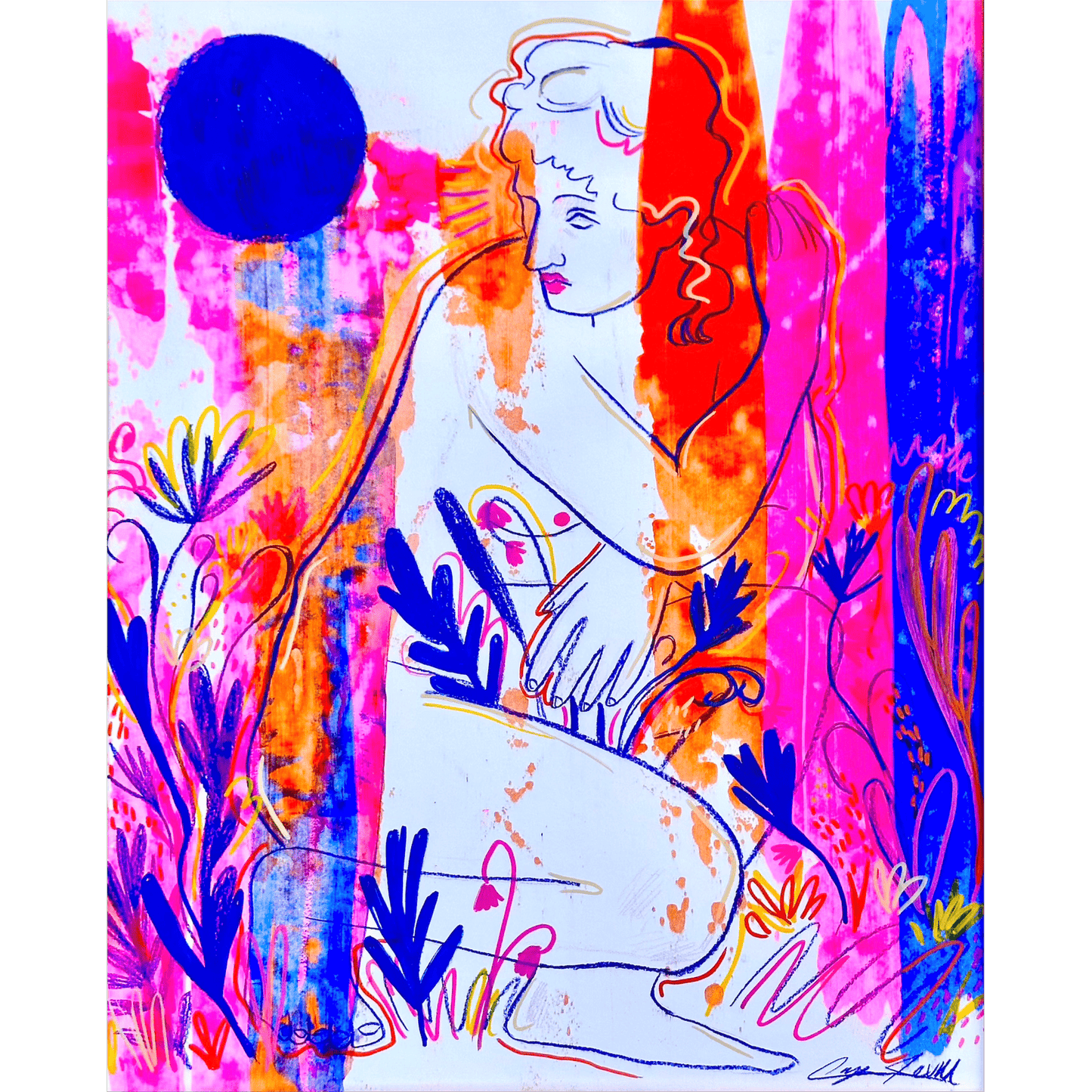 Bathing Goddess Greco-Roman Pop Art Print | Caya Crum | Crum Art Crum Art