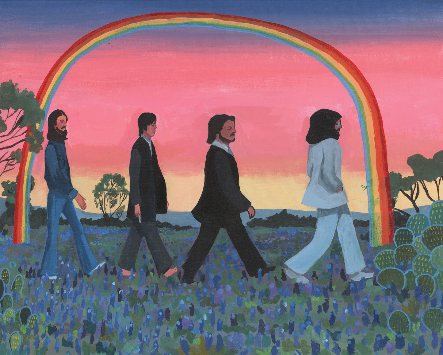 Beatles in Bluebonnets Art Print – Abbey Road Texas Parody | Caya Crum