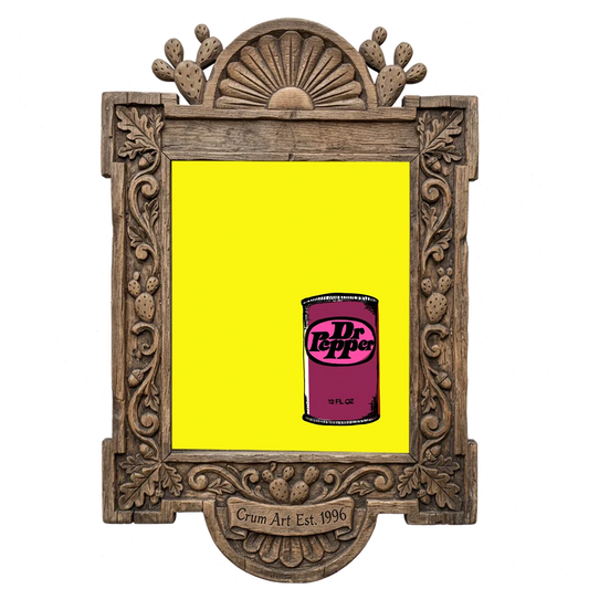 Pop of Yellow — Dr Pepper art print by Betsy Crum in a carved wood frame