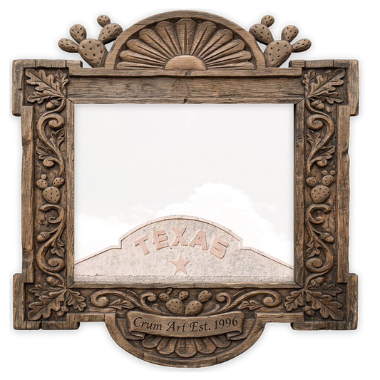 Marfa Building — West Texas art print by Betsy Crum in a horizontal carved wood frame