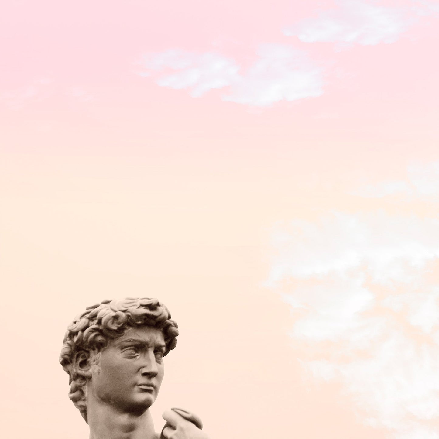 David Statue Sky art print by Betsy Crum with pastel pink sky background on archival paper