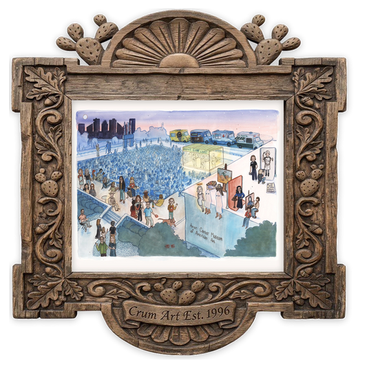 Amon Carter Night on the Porch — Fort Worth art print by Caya Crum in a horizontal carved wood frame