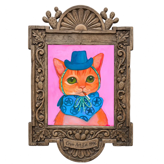 Fluffy Angel Cat — cat art print by Caya Crum in a carved wood frame