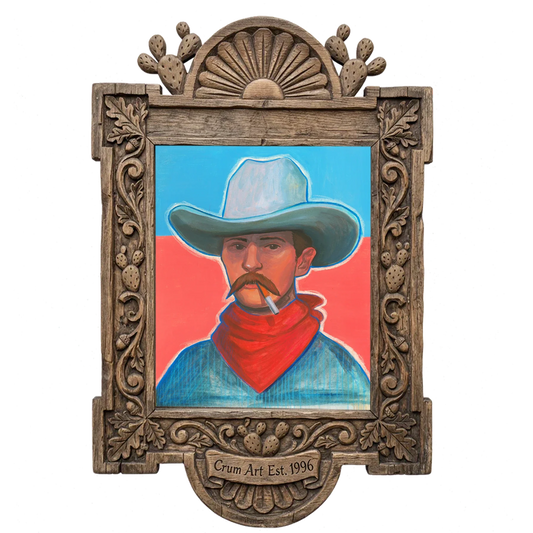 Red Headed Stranger — cowboy art print by Caya Crum in a carved wood frame