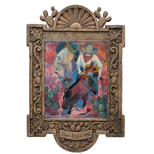 Flowers Desert Romance — cowboy art print by Caya Crum in a carved wood frame