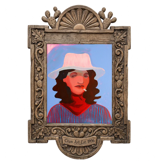 Mildred Boho — cowgirl art print by Caya Crum in a carved wood frame