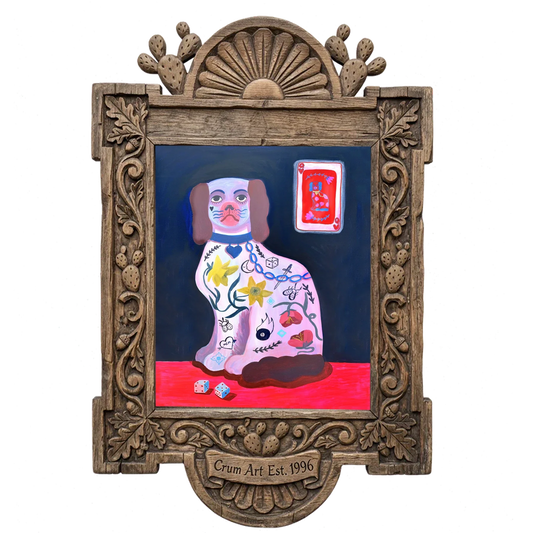 Preppy Dog — dog art print by Caya Crum in a carved wood frame