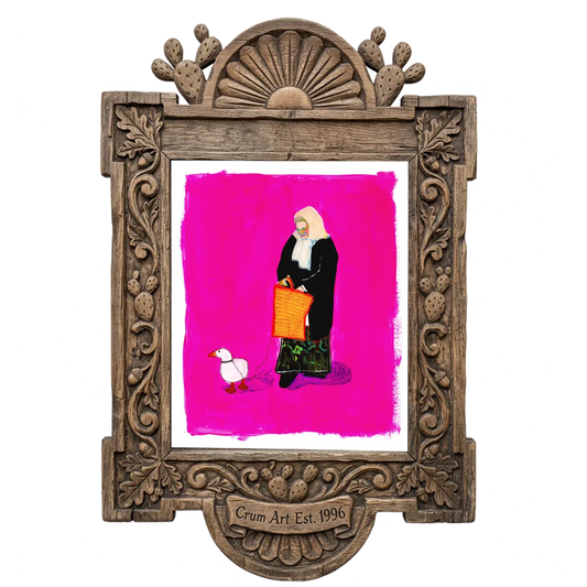 Duck Lady — weirdcore art print by Caya Crum in a carved wood frame