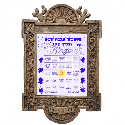 Bingo Card Purple — Fort Worth art print by Caya Crum in a carved wood frame