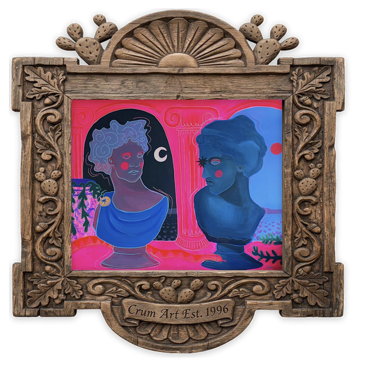 Greco Roman Hot Pink Busts — pink wall art print by Caya Crum in a horizontal carved wood frame