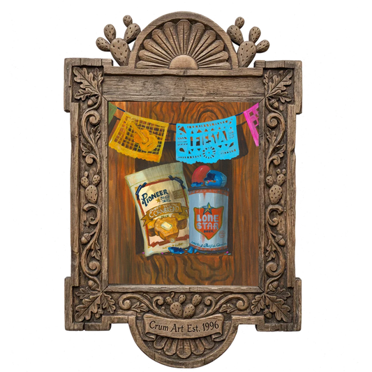 Pioneer Cornbread Still Life — San Antonio art print by Caya Crum in a carved wood frame