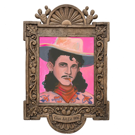 Timothy — cowboy art print by Caya Crum in a carved wood frame