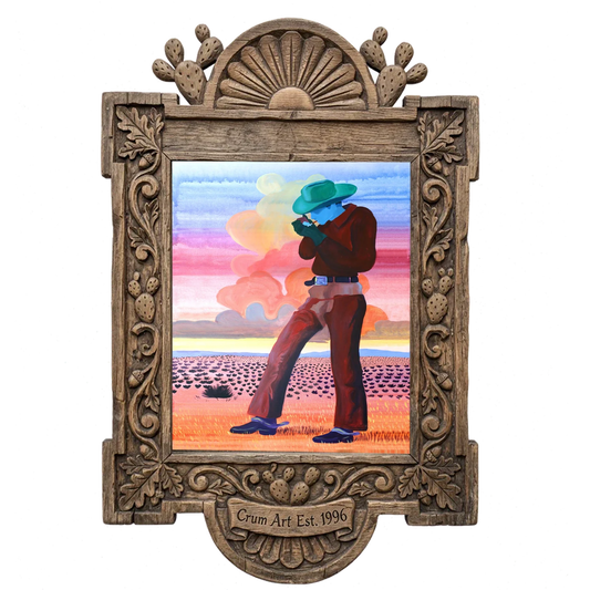Jack Sunset — cowboy art print by Caya Crum in a carved wood frame