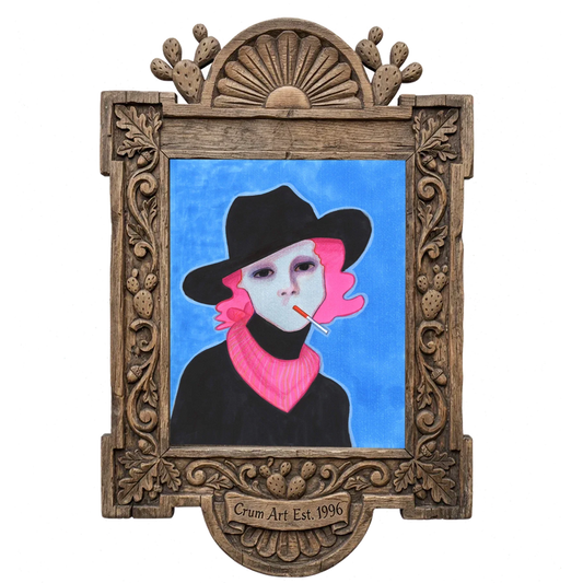 Billie — cowgirl art print by Caya Crum in a carved wood frame