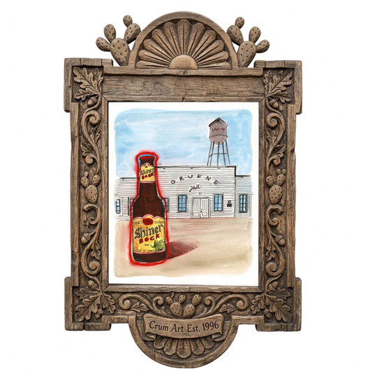 Shiner at Gruene Hall — Texas art print by Caya Crum in a carved wood frame