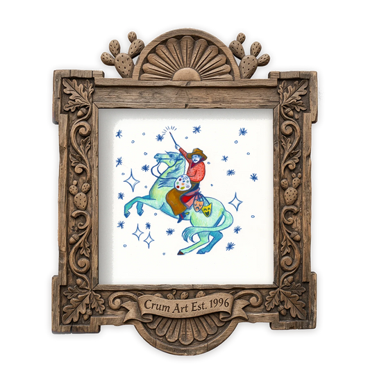 Horse Magic — cowboy art print by Caya Crum in a square carved wood frame