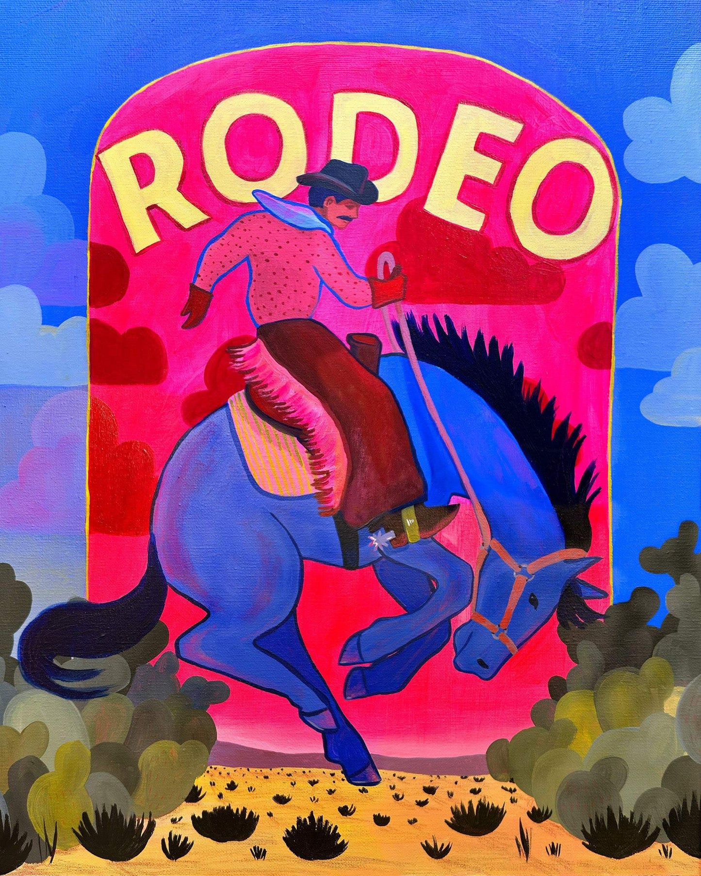 Colorful Rodeo Cowboy Bronco Buster Print | Western Art and Decor | Caya Crum | Crum Art