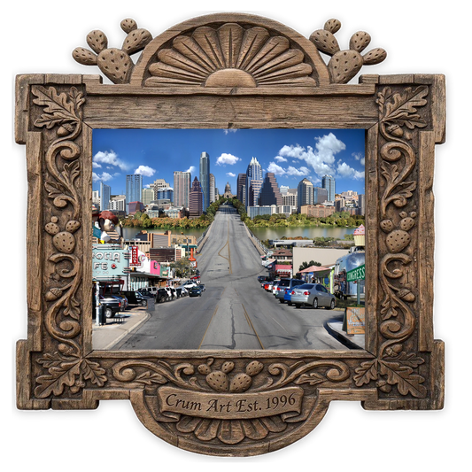 South Congress Avenue — Austin art print by Crum Art in a horizontal carved wood frame