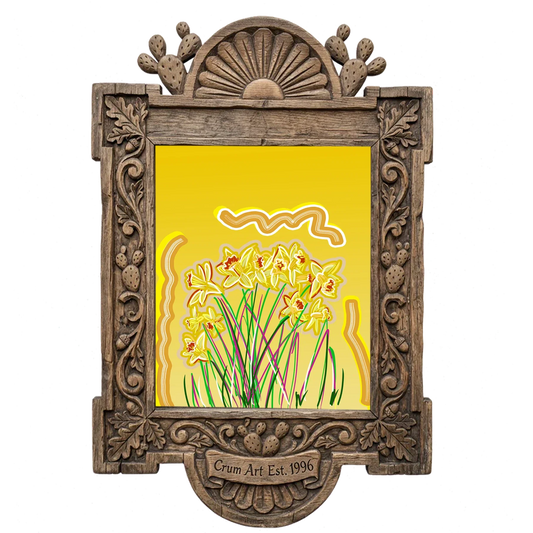 Daffodils on Yellow — flower art print by Caya Crum in a carved wood frame