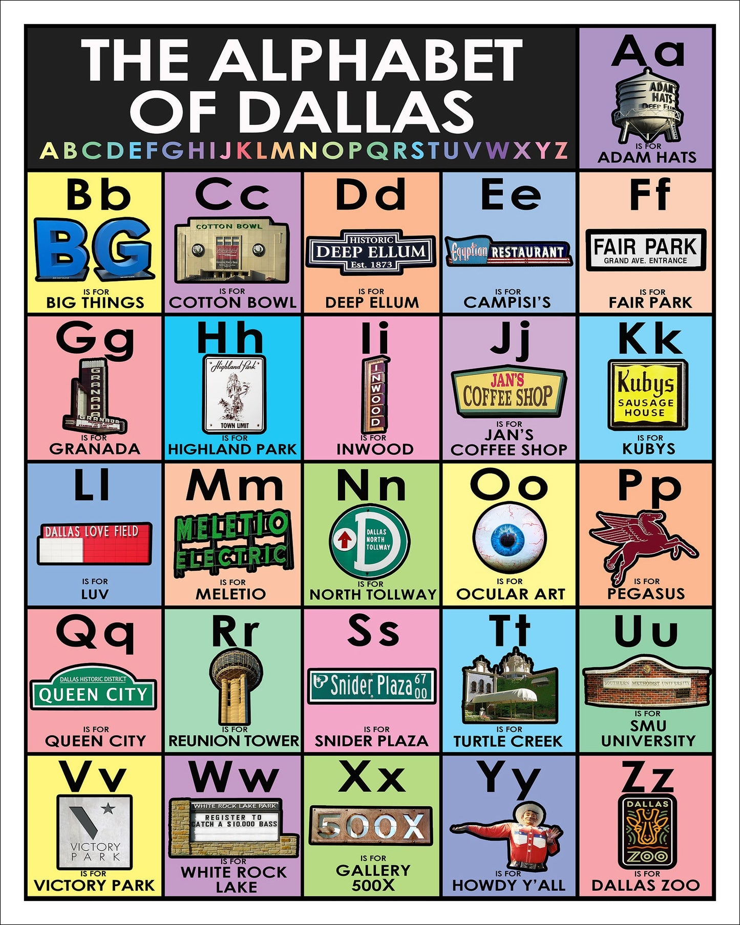 Dallas Alphabet Art Print | ABC's of Texas | Betsy Crum Art