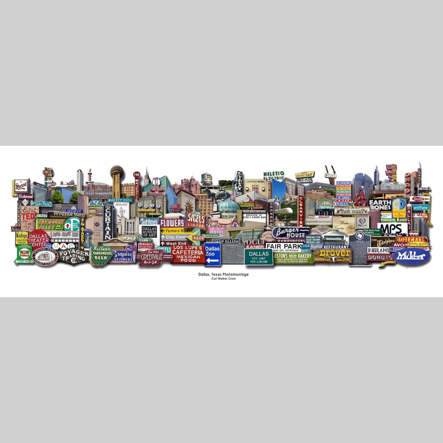 Dallas Art Prints & Gifts – Dallas Photomontage Signs and Landmarks Print | Carl Crum Crum Art