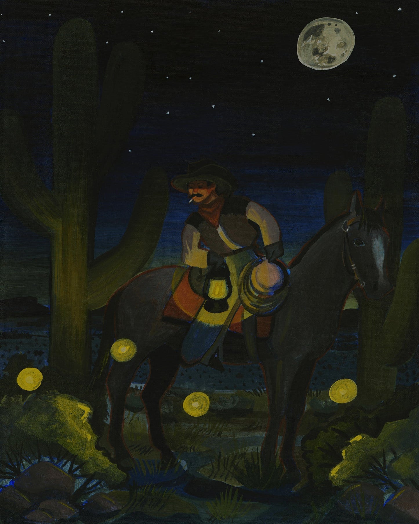 Fire Flies Cowboy Western Art Print | Caya Crum Art Crum Art