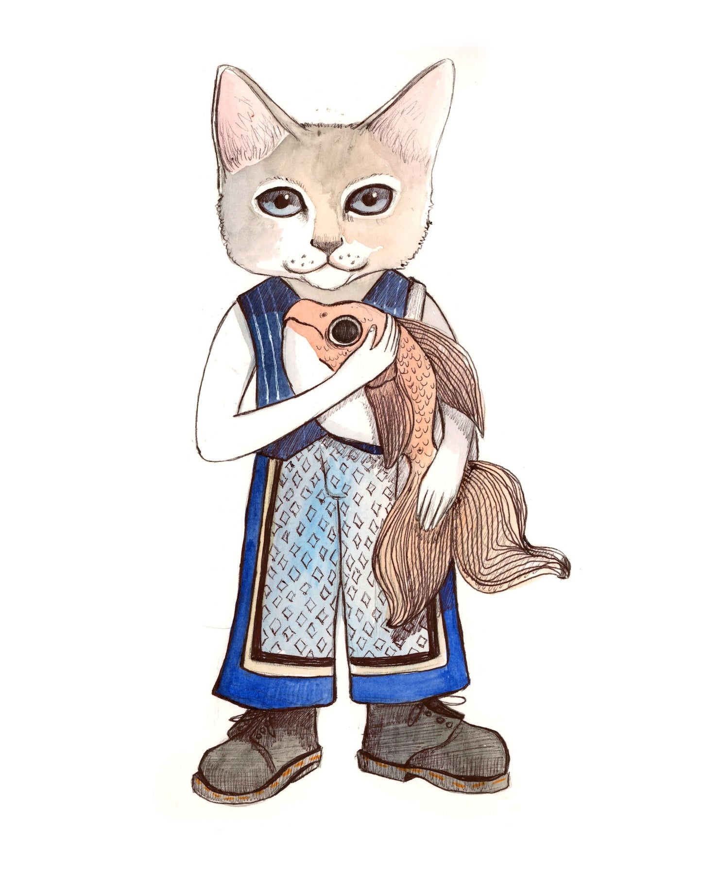 Fish Cat & Frankie Art Print – Surreal Italian Fever Dream Kitty Wall Art | Caya Crum