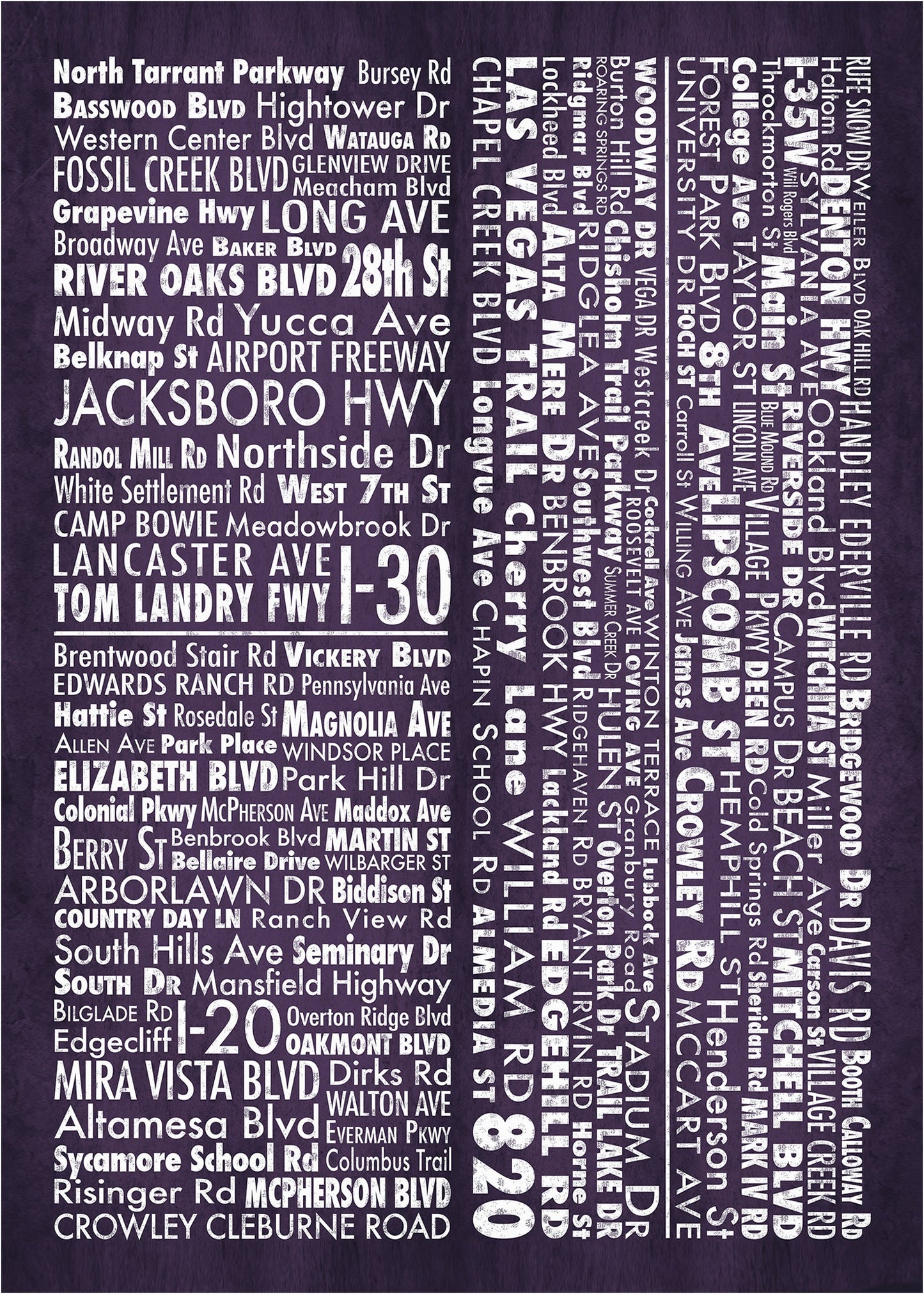 Fort Worth Art Print — Fort Worth Map Wall Decor Street Names Black and White Print | Carl Crum Art Crum Art