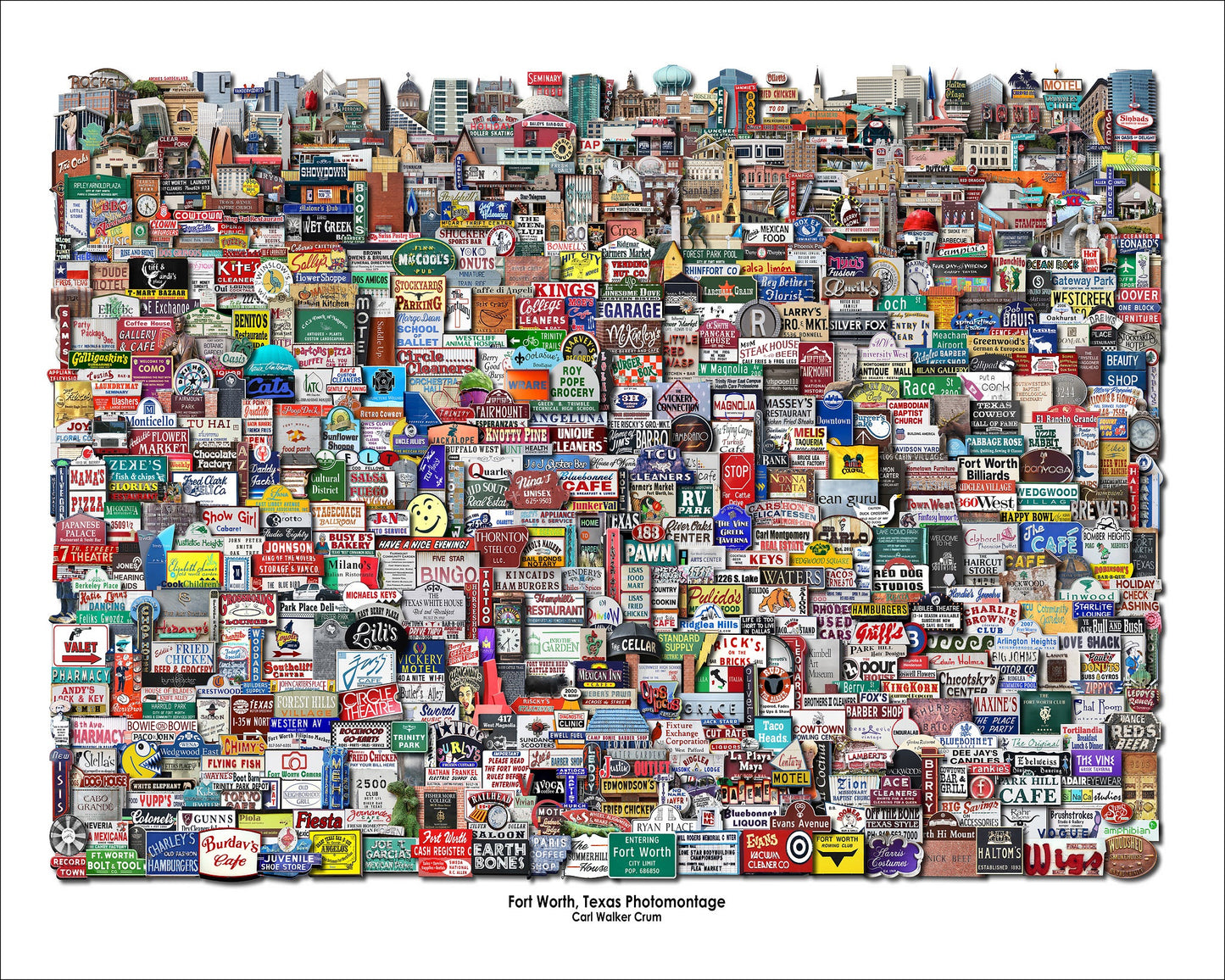 Fort Worth Art Prints — Fort Worth Signs and Landmarks NEW ish Photomontage | Carl Crum Art Crum Art