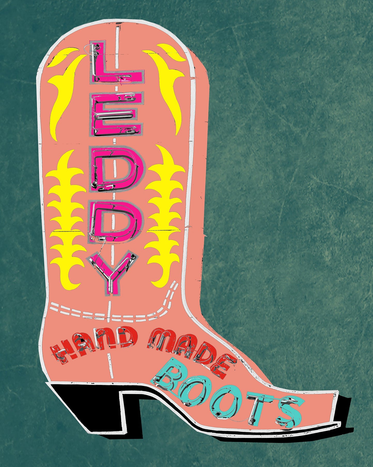 Fort Worth Art Prints — Leddy Boot Stockyards Decor Pink | Betsy Crum Art Crum Art