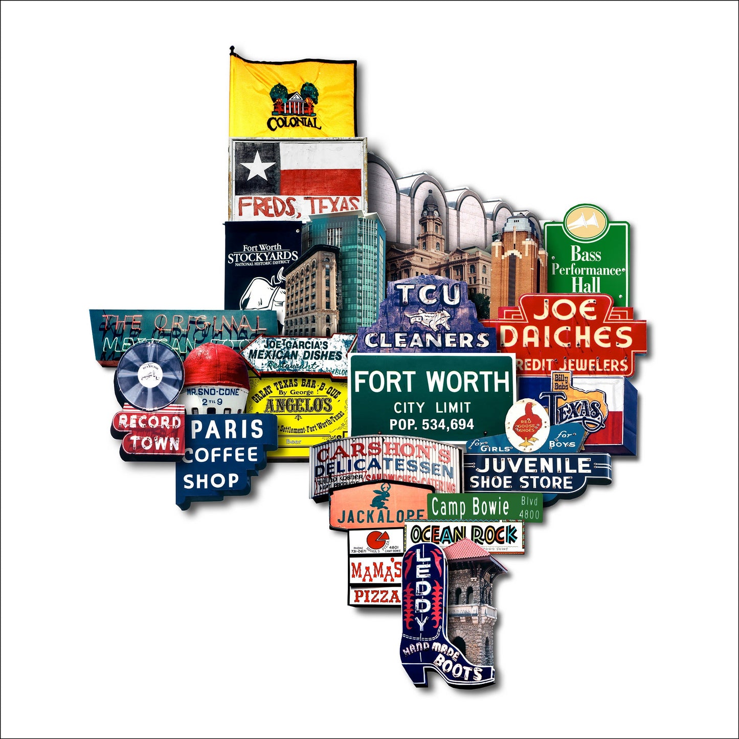 Fort Worth Texas Shaped Art Print | Carl Crum Crum Art