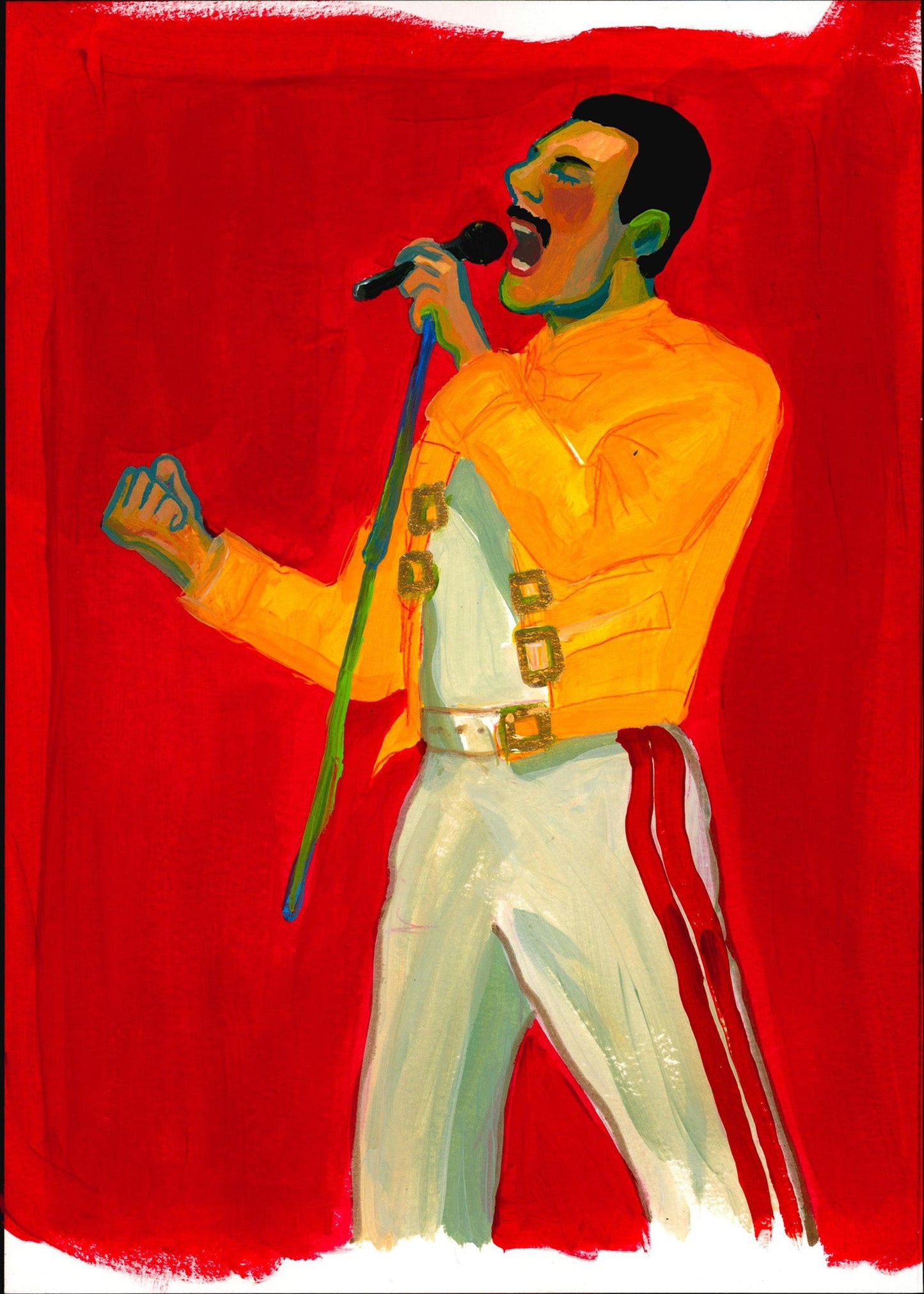 Freddie Mercury performing live at Live Aid 1985 fan art painting by Caya Crum
