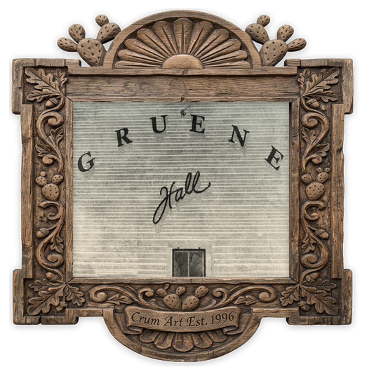 Gruene Hall — Texas art print by Betsy Crum in a horizontal carved wood frame