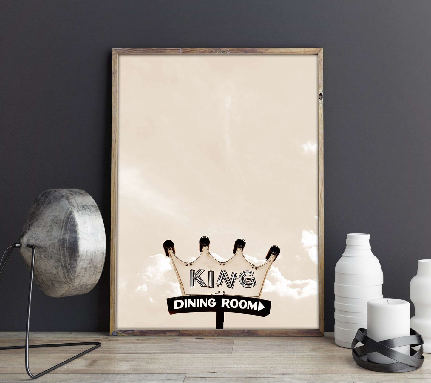 King With A Big Sky Betsy Crum modern art print with crown and dining room sign on cotton rag paper