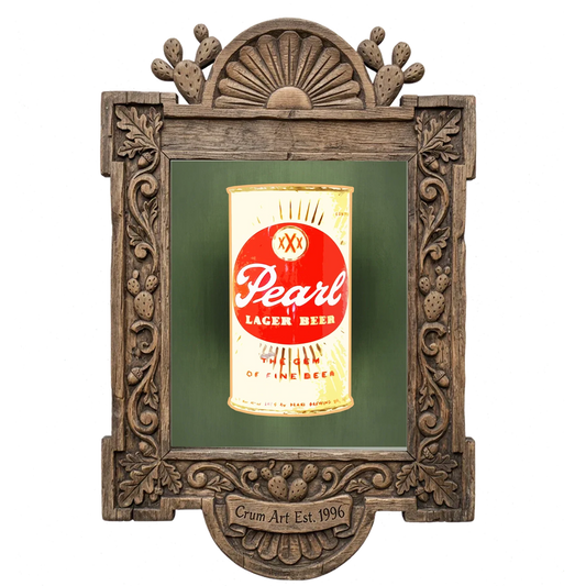 Pearl Bottle Last Light — bar art print by Betsy Crum in a carved wood frame
