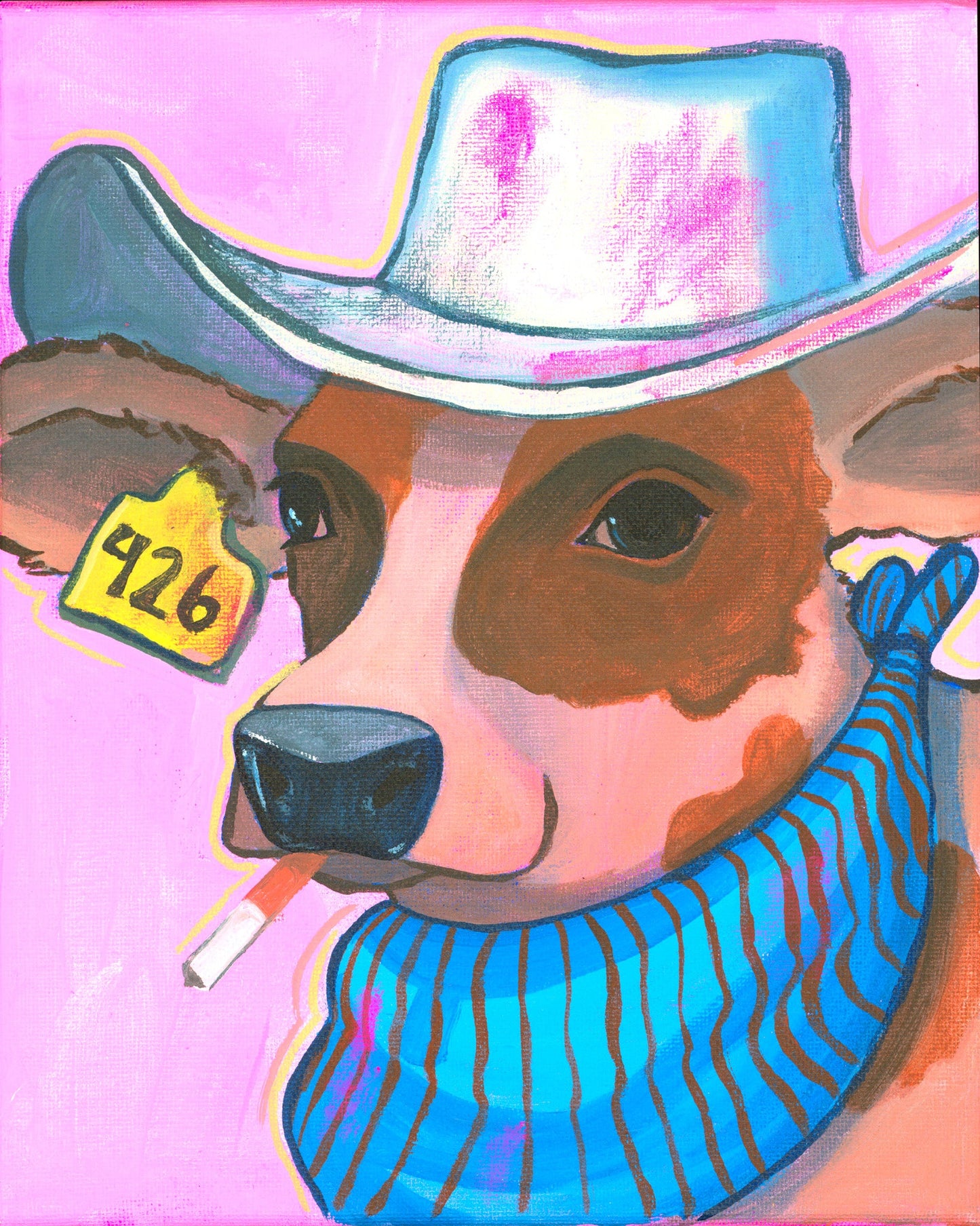 Smoking Cowboy — Hazel Gold Earring by Caya Crum, Texas Western Art Print