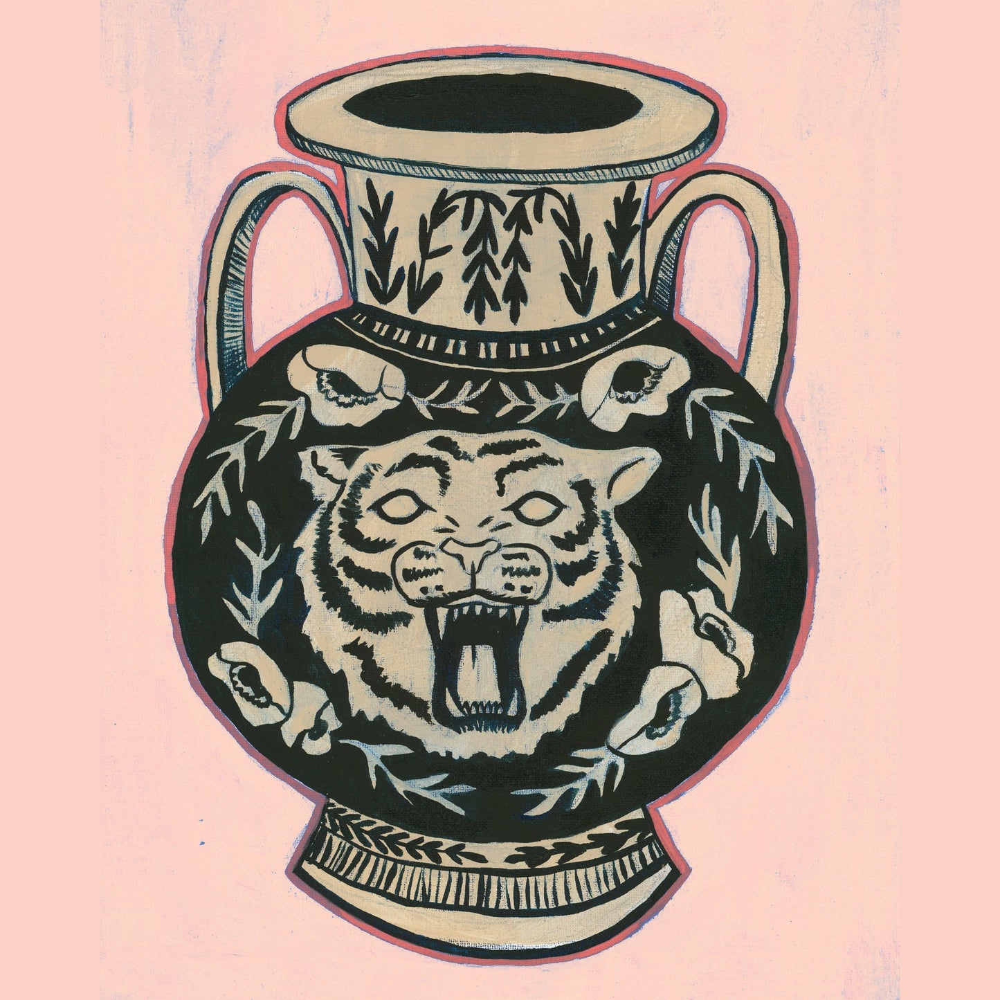 Tiger Art Amphora Print | Pink Decor| Greco Roman Art | Neoclassical Wall Art | Caya Crum Crum Art