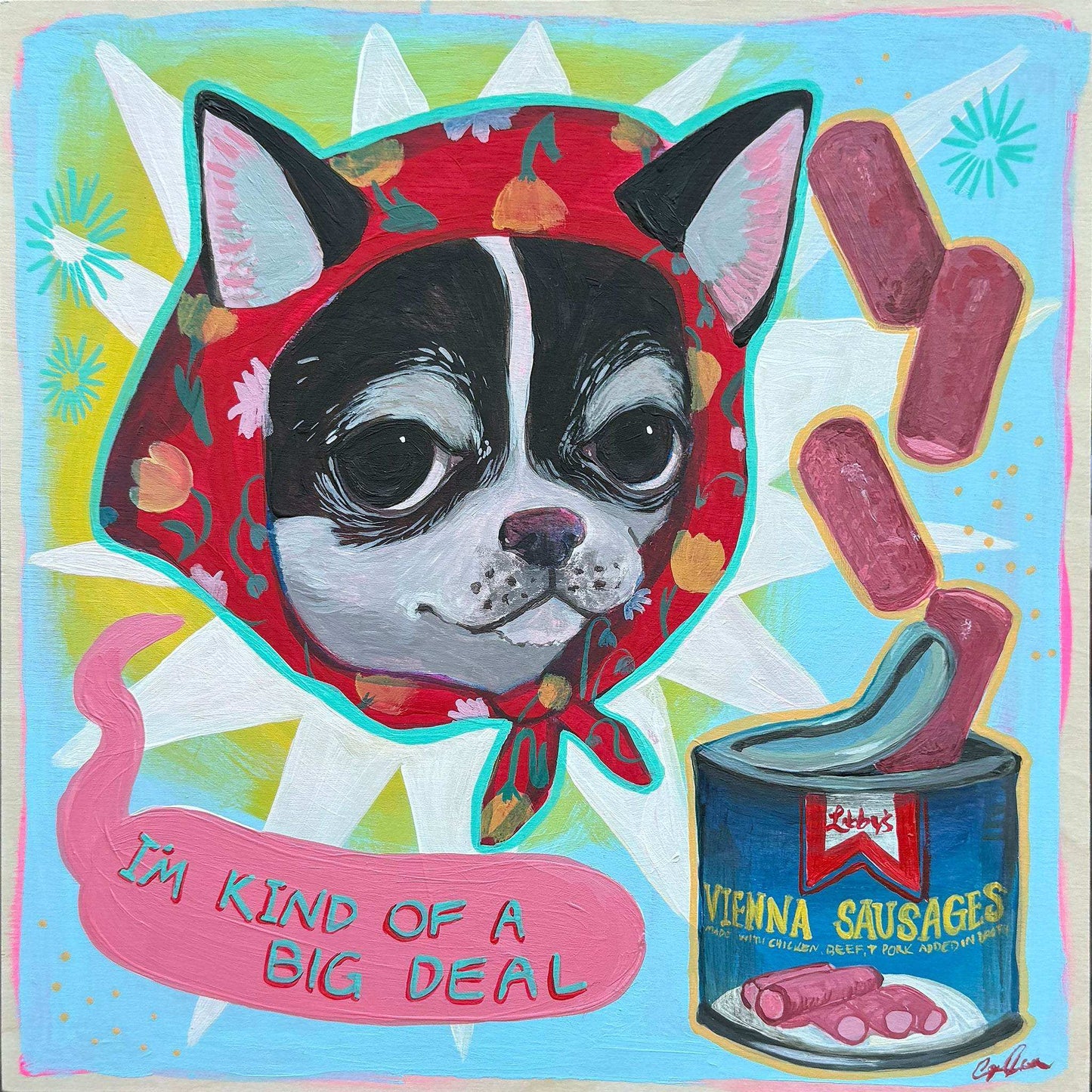 Colorful Chihuahua art print with Vienna sausage can by Caya Crum made in Texas