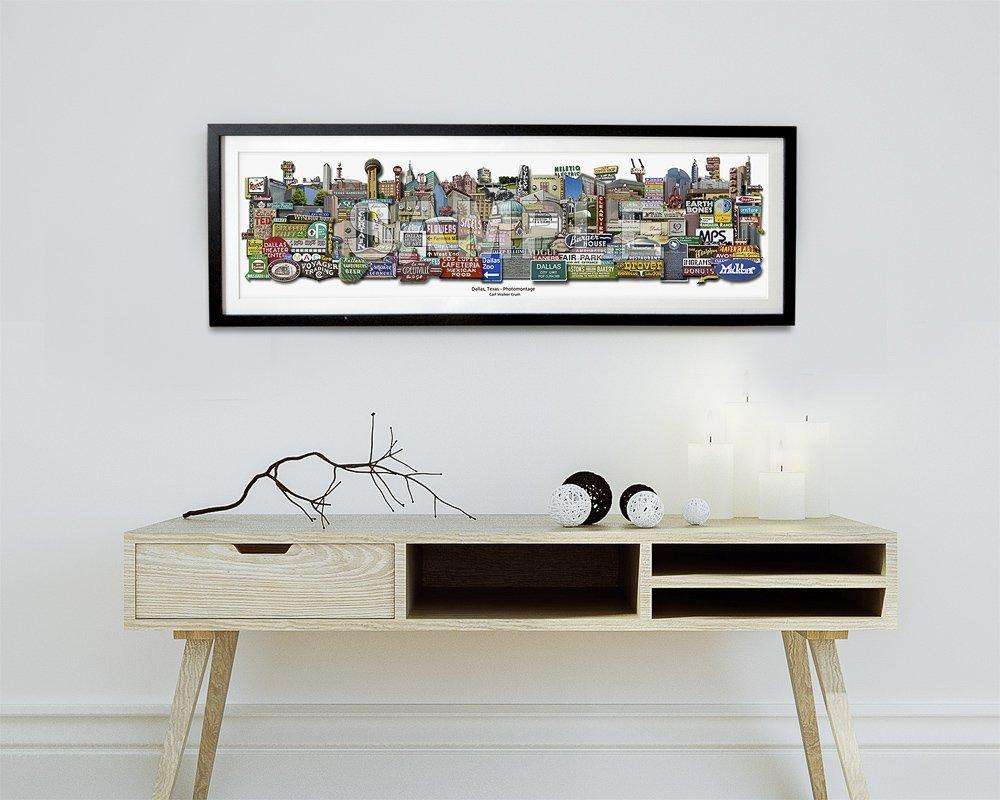 Dallas Classic Art Print by Betsy Crum framed on wall above modern wooden console table