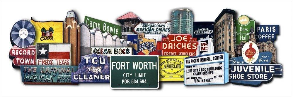 Fort Worth Favorites art print by Betsy Crum featuring iconic Texas signs on cotton rag paper