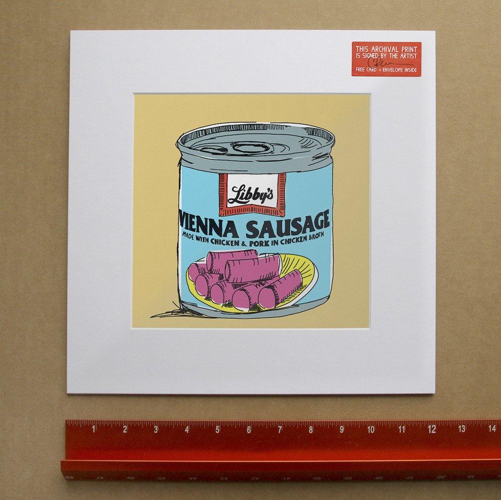 Museum print of a Libby's Vienna Sausage can on heavyweight acid-free paper with artist signature and archival pigment inks