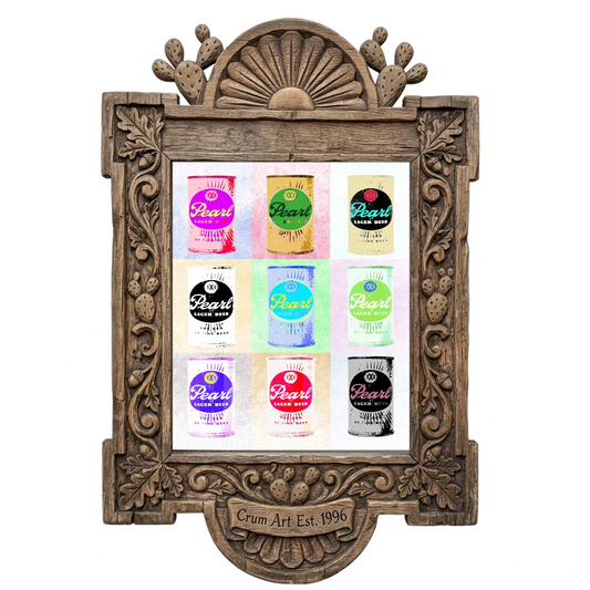 Nine Pearl Cans — bar art print by Betsy Crum in a carved wood frame
