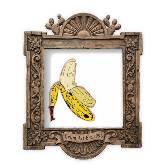 Banana Study — minimalist wall art print by Betsy Crum in a square carved wood frame
