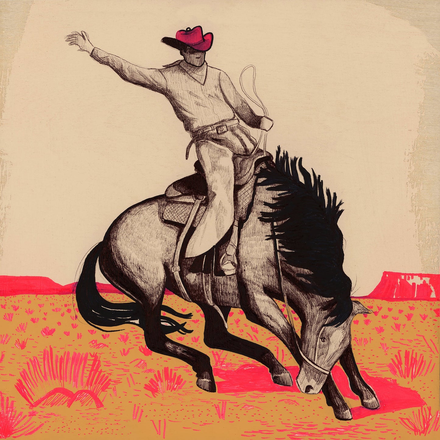 Western Art Prints — Cowboy Bronc Buster Pen & Ink Desert Classic | Caya Crum