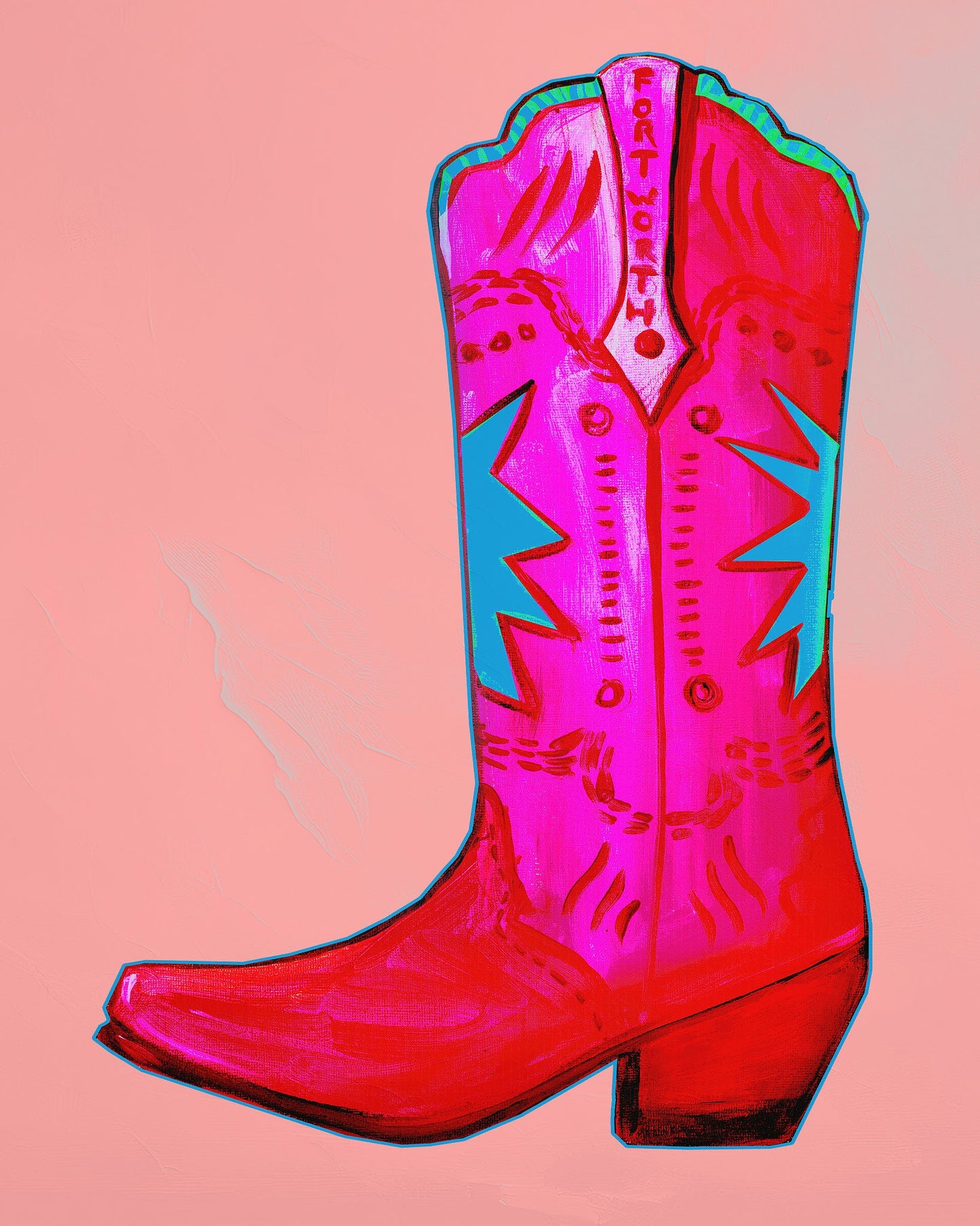 Western Art Prints — Fort Worth Pink Cowboy Boot Pop Art | Caya Crum Art Crum Art