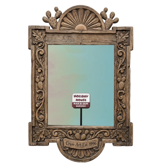 Holiday House — Austin art print by Betsy Crum in a carved wood frame