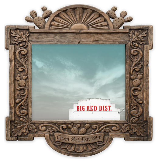 Big Red Building Big Sky — Waco art print by Betsy Crum in a horizontal carved wood frame