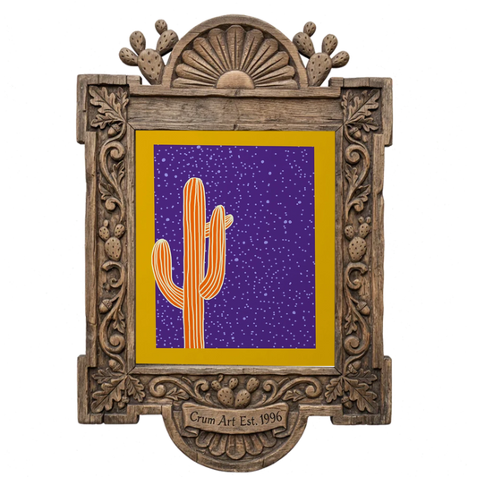 Cosmic Saguaro Yellow — art print by Caya Crum in a carved wood frame