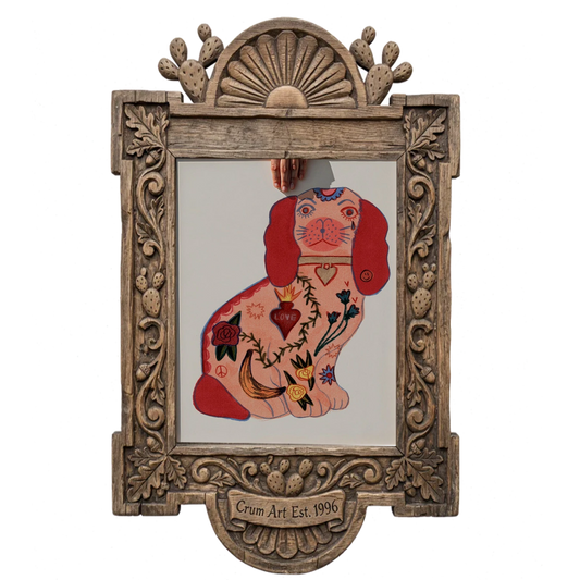 Staffordshire Tattoo Dog — art print by Caya Crum in a carved wood frame